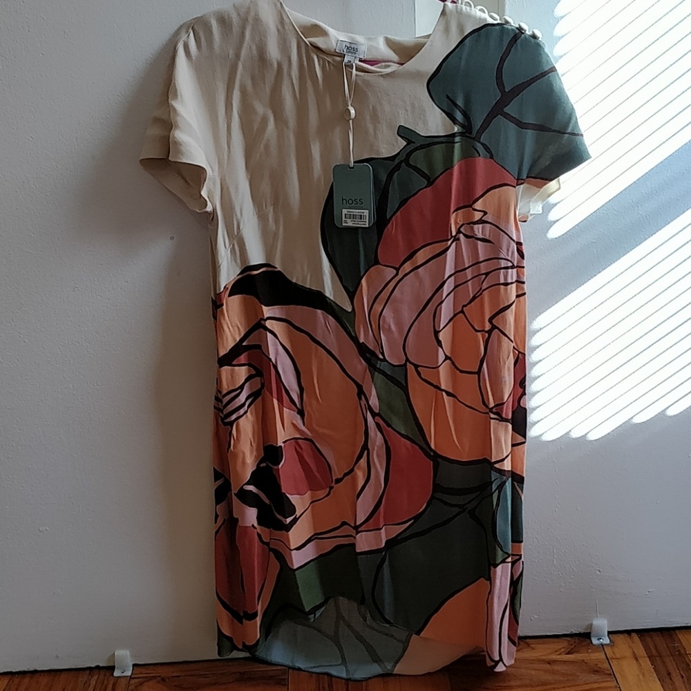 Hoss Intropia Floral Dress size 6 asymmetrical hem